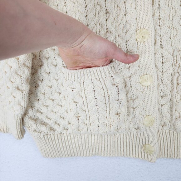 Aran Crafts Sweater Womens XL Cream Merino Wool Cable Knit Cardigan Ireland - Picture 4 of 12